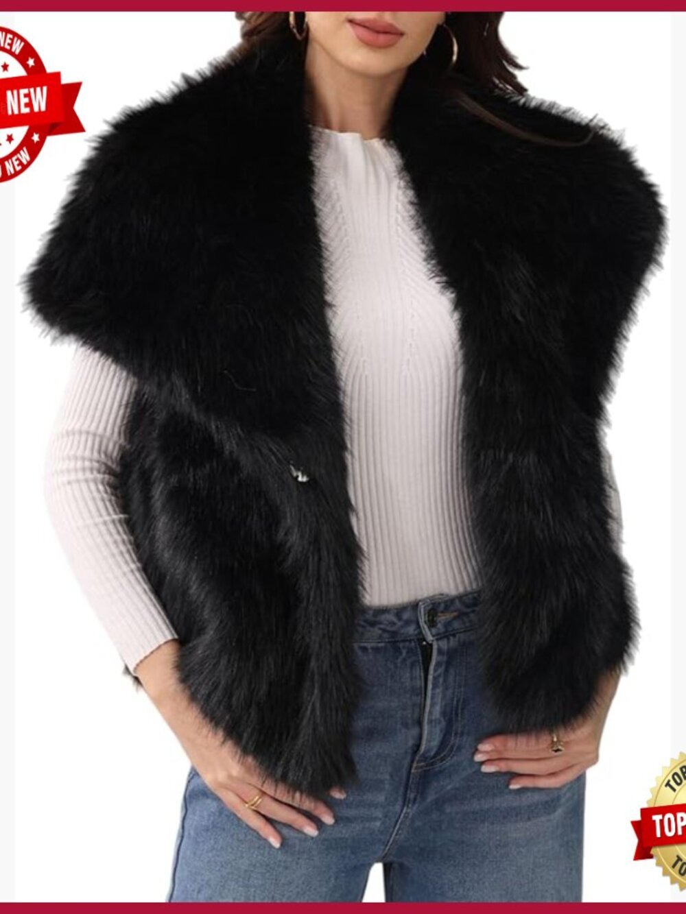 Faux Fur Vest Sleeveless Fuzzy Jacket Shaggy Winter Coat with Pockets - Picture 1 of 6
